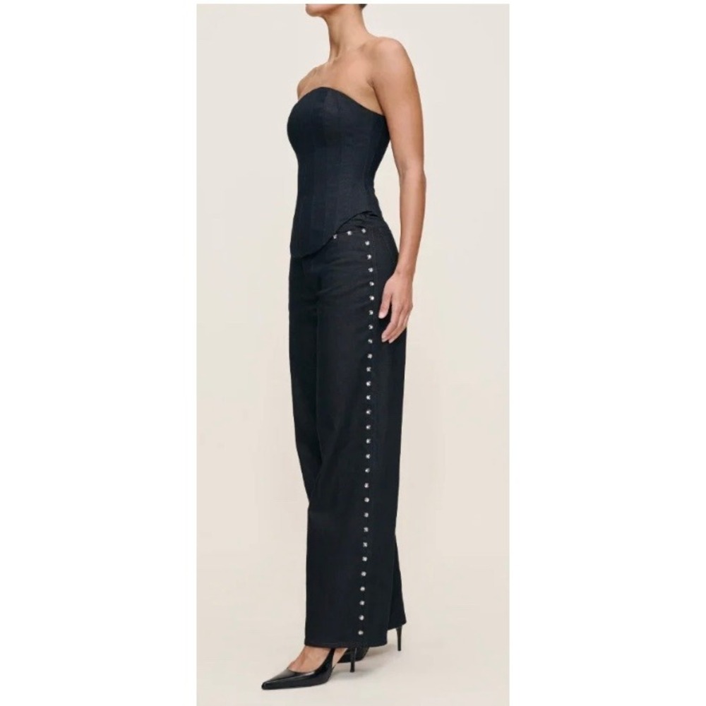 DL1961 Kaylen Soft Curve High Rise Rhinestone Wide Leg Jeans Black Size‎ 25
